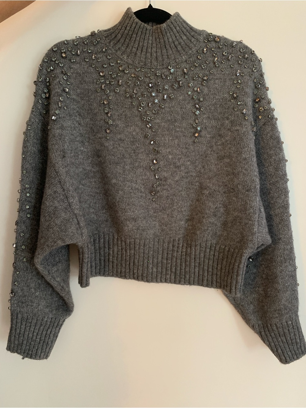Zara Gray Embellished Mock Neck Sweater